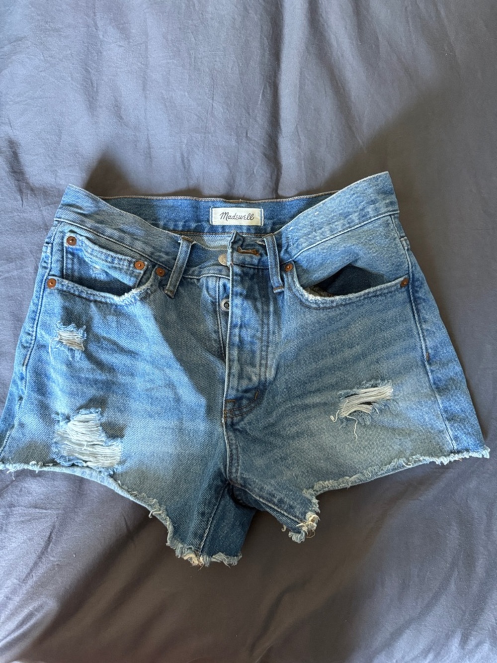 Madewell Light Blue Distressed Denim Cutoff Shorts